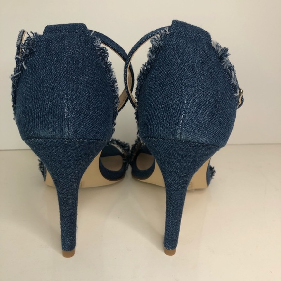 HP! Mix No. 6 Pavia Denim Ankle Strap Frayed Heels NWT Women’s Size 7.5 - Picture 7 of 11